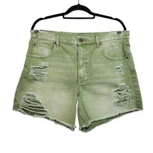 Urban Outfitters Womens BDG Green Denim Drop Waist Destroy Shorts Size 31